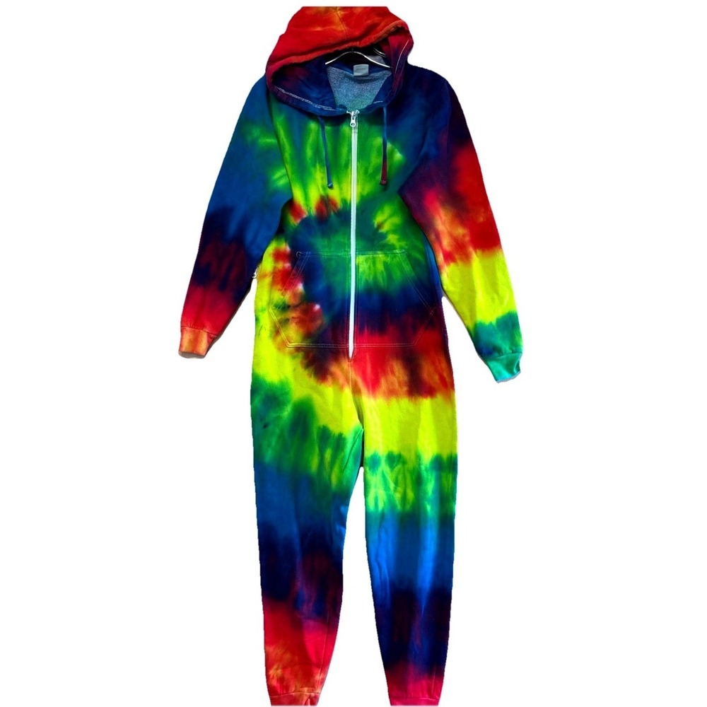 Colortone Rainbow Tie Dye Hooded Onesie Romper Jumpsuit Fleece Lined Multi Color